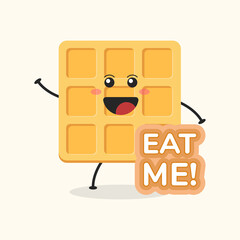 Cute Flat Cartoon Waffle Illustration. Vector illustration of cute Waffle with a smiling expression. Cute Waffle mascot design