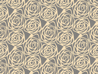 Hand drawn swirl rose flower on canvas pattern seamless repeat background