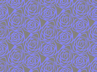 Hand drawn swirl rose flower on canvas pattern seamless repeat background