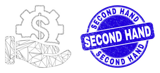 Web mesh financial service offer pictogram and Second Hand seal stamp. Blue vector rounded grunge seal stamp with Second Hand text.