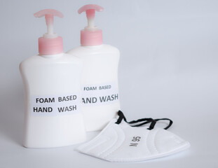 hand wash bottle and face mask for virus protection