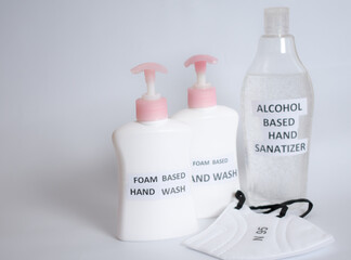 hand sanitizer hand wash and face mask for protection from covid 19 pandemic