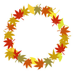 シンプルな紅葉と銀杏のサークルフレームベクターイラスト