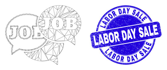 Web carcass job forum messages icon and Labor Day Sale watermark. Blue vector rounded grunge watermark with Labor Day Sale caption.