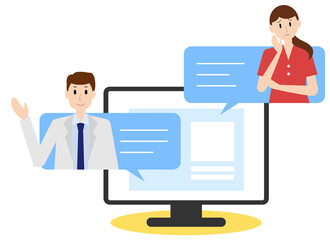 テレビ会議システムで医療相談する人々のイラスト