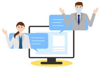 スマートフォンのチャットで医療の相談をするイラスト Wall Mural Icim