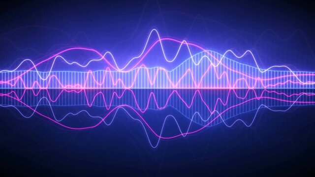 Neon sound waves. 3D render VJ loop animation
