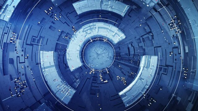 Complex blue circle mesh with LEDs. Futuristic technology design. Seamless loop 3D render animation