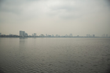 Naklejka premium Cloudy scenery of west lake in Hanoi, Vietnam