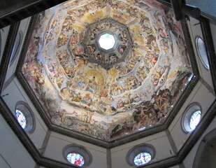 View of the interior of the Florence Cathedral dome painted with a representation of The Last...