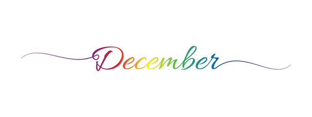 december letter calligraphy banner colorful gradient - obrazy, fototapety, plakaty