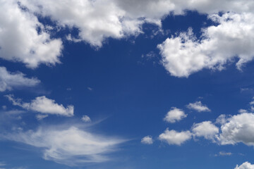 Naklejka na ściany i meble Clear blue sky with clouds, blue sky background