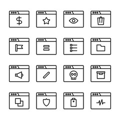 user interface web browser line icons set