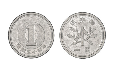 One japanese yen coin, front and back faces