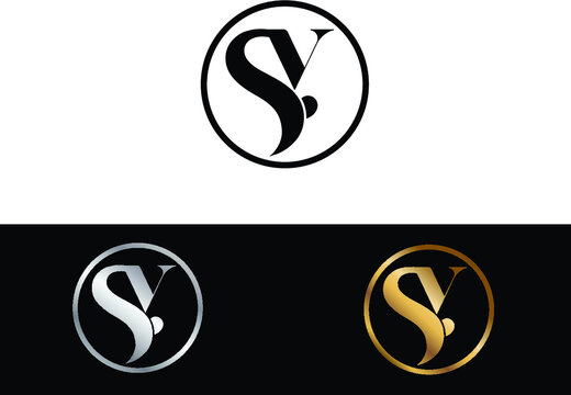 SY text gold black silver modern creative alphabet letter logo design vector icon