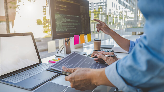 Programmer working in a software development and coding technologies. Website design. Technology concept.