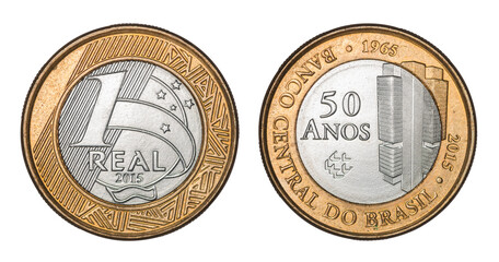 Commemorative "One Real" brazilian coin Central Bank "fifty years (1965)"