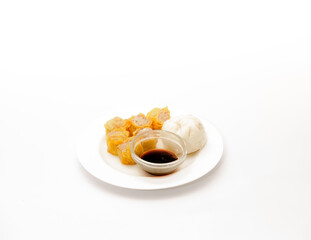 Delicious Asian breakfast shot isolated against a white background. 