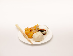 Delicious Asian breakfast shot isolated against a white background. 