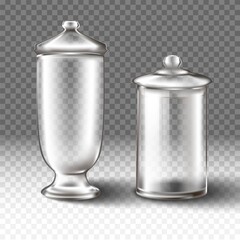 3d realistic vector collection of cookies jars in  transparent glass isolated on transparent background.