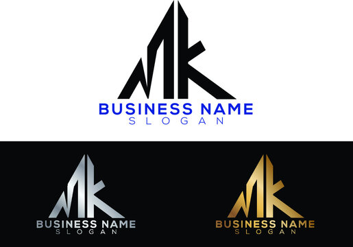 MK initial letters linked triangle shape logo
