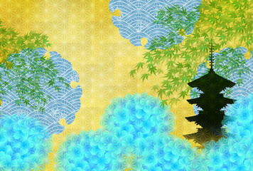 あじさい　梅雨　和柄　背景