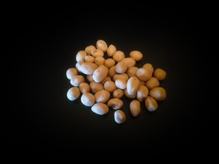 pile of spilled beans isolated on black background