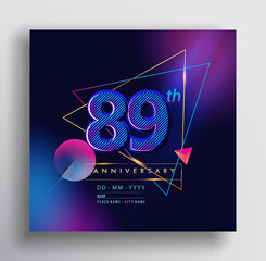 89th Years Anniversary Logo with Colorful Abstract Geometric background, Vector Design Template Elements for Invitation Card and Poster Your Birthday Celebration.