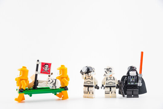 Bangkok, Thailand - March, 24, 2020 : Lego star wars suspected of being infected with the Covid-19 virus must be hospitalized.