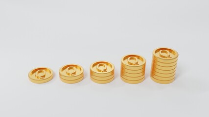 Gold coins stack , gold coin isolated ,stack of dollar coins on white background. 3d render