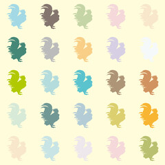 Naklejka premium seamless background with rooster in lot of color vector illustrations