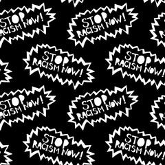 Seamless pattern . Stop racism - vector lettering doodle handwritten on theme of antiracism, protesting against racial inequality and revolutionary design. For flyers, stickers, posters