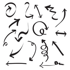 hand drawn Arrows icons Set. arrow icon with various directions. Doodle vector illustration. isolated on a white background