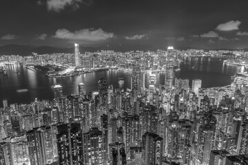 Plakat Victoria Harbor of Hong Kong city at night