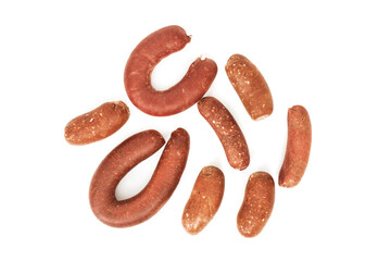 Different kinds of sausage sucuk (sujuk)  on a white background.