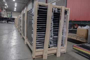 Crate of metal roofing sheets for delivery to construction site