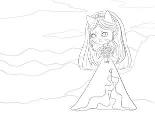bride and groom cat girl coloring pages 