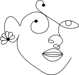illustration in line art style, continuous line, woman in profile, vector illustration