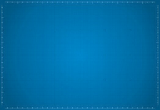 Blueprint paper. Blank blue sheet of paper with grid. Vector blueprint background template for engineering design drawing. Empty print pattern with lines