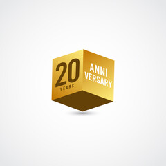 20 Years Anniversary Celebration Gold 3 D Vector Label Logo Template Design Illustration