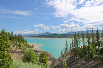 Beautiful blue lake in Canadian mountainside