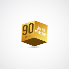 90 Years Anniversary Celebration Gold 3 D Vector Label Logo Template Design Illustration