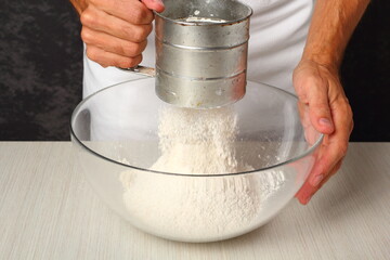 Sifting Flour. Making Flatbread.