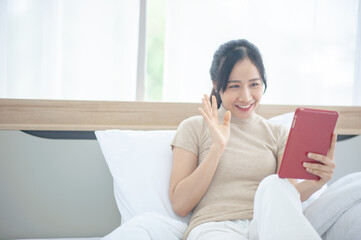 Women video conference by tablet new normal stay home work  from home