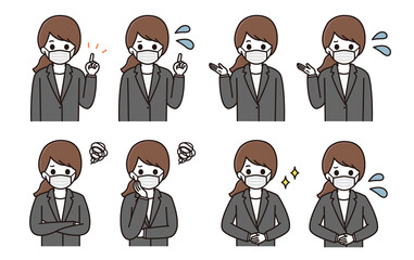 ビジネスウーマン マスク 表情 セット