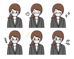 スーツ 女性 マスク アイコンセット