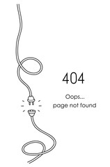 404 internet error page not found in vertical orientation for mobile phone browser page, a hand drawn vector doodle illustration of disconnected electrical plugs, isolated on white background.