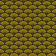 Geometric retro background with gold fans, art deco seamless gold pattern