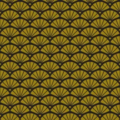 Foto op Plexiglas Zwart goud Geometrische retro achtergrond met gouden fans, art deco naadloos gouden patroon