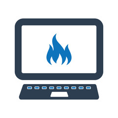 Computer screen fire icon. Flaming fire icon